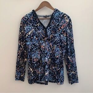 Alberto Makali Burnout Velvet Animal Print Hoodie Pullover Top Medium